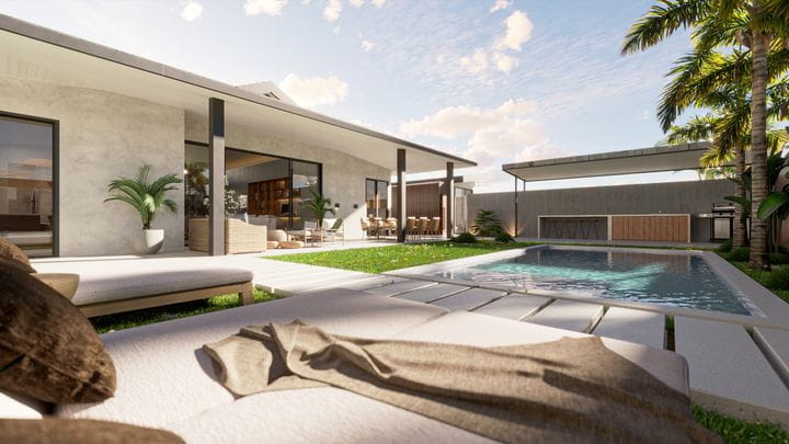 Saline chlorination pool and Balinese stone finishings