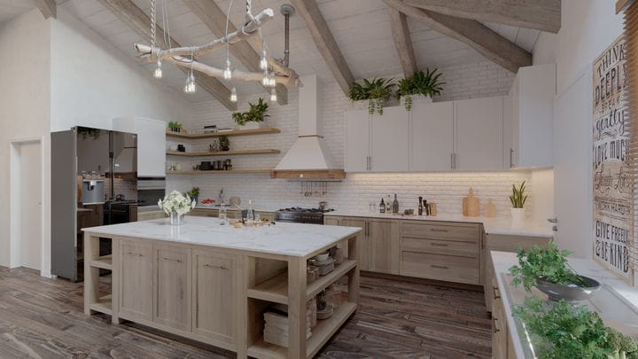 Kitchen with rustic design and natural finishes