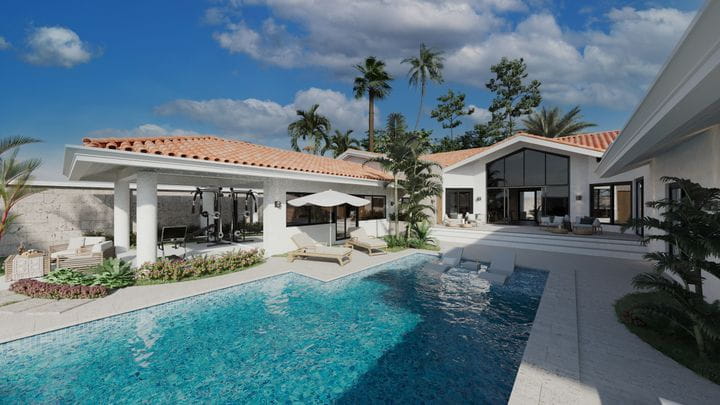 Saltwater pool with Balinese stone finish