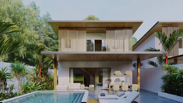Balinese style two-story beach house
