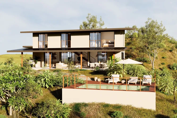 Conjunto de casa de montaña con area social y piscina