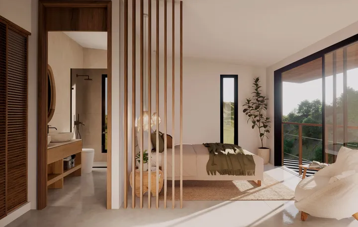 Habitación principal con vista panorámica hacia el mar