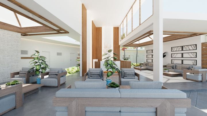 Reception area integrated with the exterior