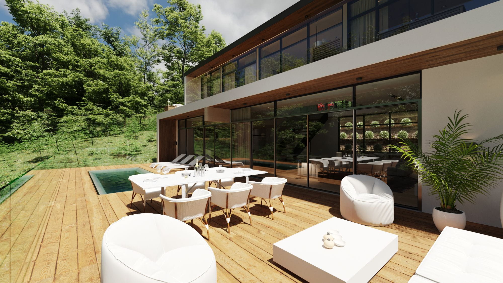  Outdoor areas in natural wood or technological decking